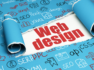 Image showing Web development concept: red text Web Design under the piece of  torn paper