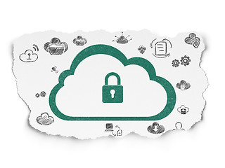 Image showing Cloud computing concept: Cloud With Padlock on Torn Paper background