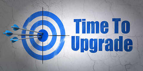 Image showing Time concept: target and Time To Upgrade on wall background