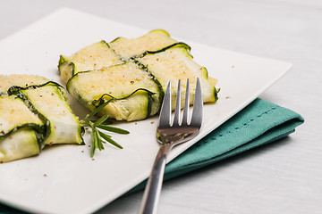 Image showing Interlaced courgettes or zucchini slices