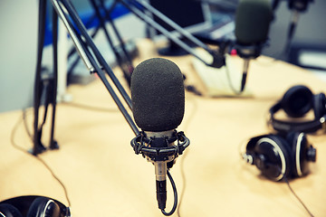 Image showing microphone at recording studio or radio station