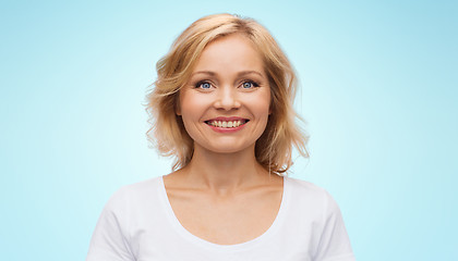 Image showing smiling woman in blank white t-shirt