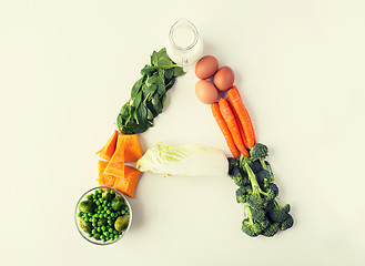 Image showing close up of ripe vegetables in a letter shape  