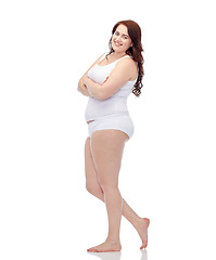 Image showing happy plus size woman in underwear