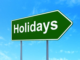 Image showing Entertainment, concept: Holidays on road sign background