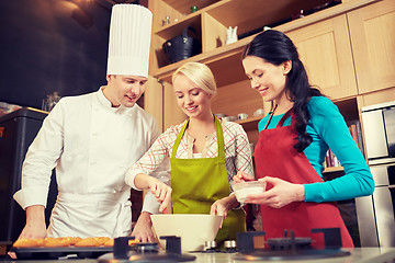 Image showing happy women and chef cook baking in kitchen