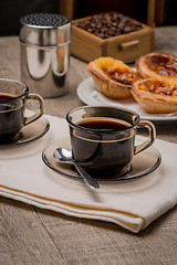 Image showing Portuguese Custard Tarts with Coffee