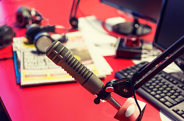 Image showing microphone at recording studio or radio station