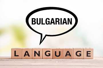 Image showing Bulgarian language lesson sign on a table