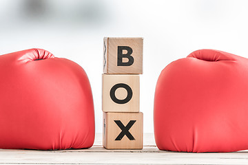Image showing Boxing gloves and a boxing sign
