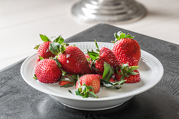 Image showing Strawberries in a porcelain bowl