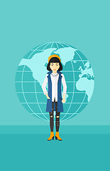 Image showing Business woman standing on globe background.