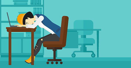 Image showing Woman sleeping on workplace.