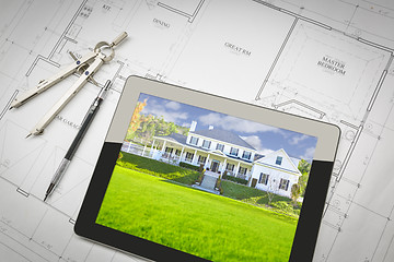 Image showing Computer Tablet Showing House Image On House Plans, Pencil, Comp