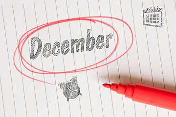 Image showing December attention note with a red brush