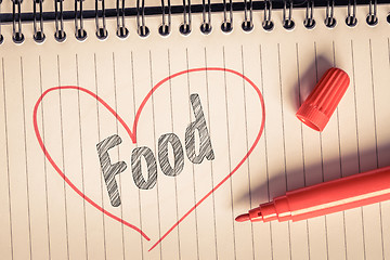 Image showing Red heart with the word food