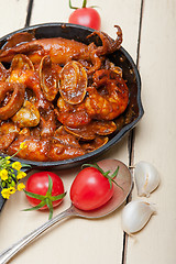 Image showing fresh seafoos stew on an iron skillet