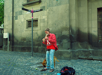 Image showing editorial busker playing recorder Grand Canary Island Spain