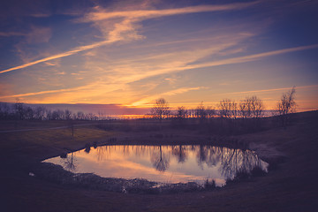 Image showing Lake in the sunset in autumn