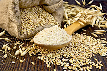 Image showing Flour oat in spoon with bag on board