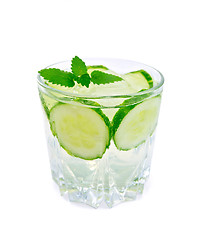 Image showing Lemonade with cucumber and mint in glass