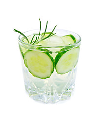 Image showing Lemonade with cucumber and rosemary in glass