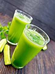 Image showing Juice cucumber in two glass on board