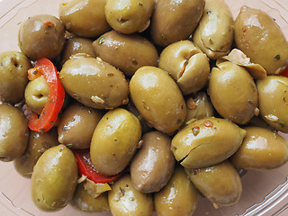 Image showing Green olives vegetables background