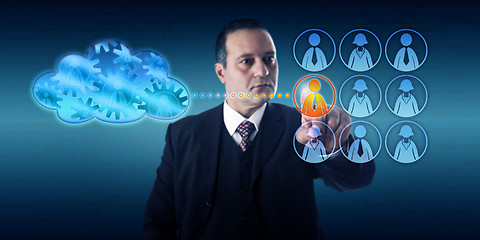 Image showing Businessman Moving A Work Process Into The Cloud