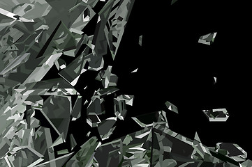 Image showing Pieces of demolished or Shattered glass on black