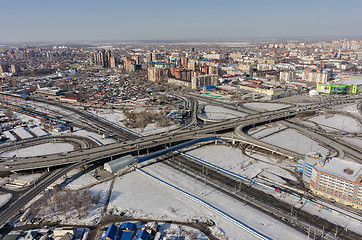 Image showing Aerial view on M.Torez street bridge. Tyumen