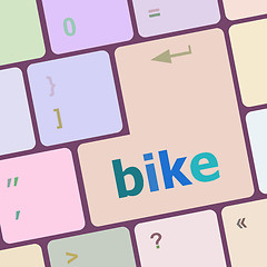 Image showing bike word on keyboard key, notebook computer button vector illustration