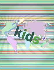 Image showing kid word on a virtual digital background, raster vector illustration