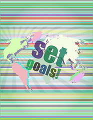 Image showing business concept: words set goals on digital touch screen vector illustration