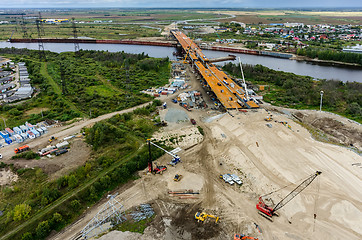 Image showing Bridge construction over river. Tyumen. Russia