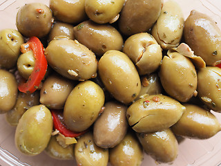 Image showing Green olives vegetables background