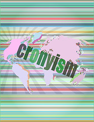 Image showing words cronyism on digital screen, business concept vector illustration