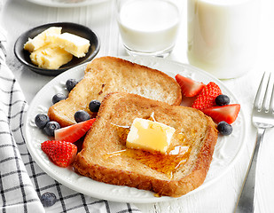 Image showing French toast with butter and honey