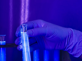 Image showing hand in glove with test tubes