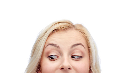 Image showing happy young woman or teenage girl face