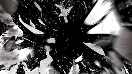 Image showing Shattered pieces of glass on black with motion blur
