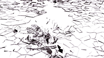 Image showing Broken and splitted glass pieces on white