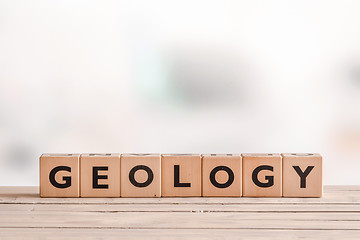 Image showing Geology sign on a school desk