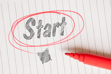 Image showing Start note with a red drawn circle