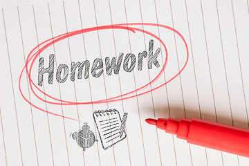 Image showing Homework note with a red brushed circle