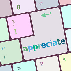 Image showing Computer keyboard keys with appreciate word on it vector illustration