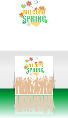 Image showing Welcome Spring Holiday Card. Welcome Spring Vector. Welcome Spring background. Spring Holiday Graphic. Welcome Spring Art. Spring Holiday Drawing