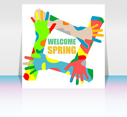 Image showing Welcome Spring Holiday Card. Welcome Spring Vector. Welcome Spring background. Spring Holiday Graphic. Welcome Spring Art. Spring Holiday Drawing