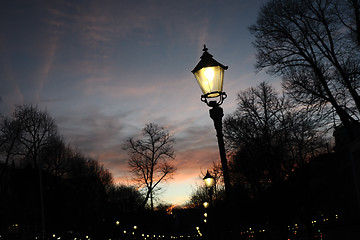 Image showing street light at night on the Esplanade in Helsinki, Finland