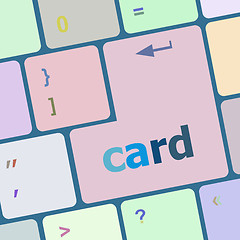 Image showing card word on keyboard key, notebook computer button vector illustration